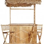 Bamboo Bar with Thatched Roof and Two Bar Stools Set